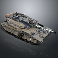 Military Combat Tank Vehicle Featuring Heavy Armor Tracks And Desert Camouflage Design