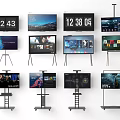 Modern Multiple TVs With Diverse Screen Displays And Content On Stand Mounts 3d model