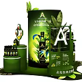 Green Themed Display Rack With Product Brand And Plant Decor