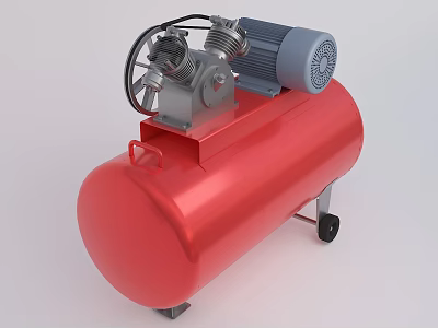 Portable Industrial Air Compressor With Red Tank Motor Pump And Wheels 3d model