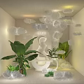 Modern Commercial Equipment with Cloud Shaped Decor Green Plants and White Display Stand for Product Showcase