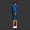 Man In Blue Hoodie And Blue Shorts With White Shoes Front Back Views