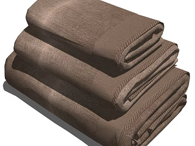 Soft Brown Cotton Towels Neatly Stacked for Home Bathroom Use 3d model