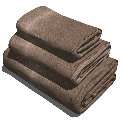 Soft Brown Cotton Towels Neatly Stacked for Home Bathroom Use 3d model