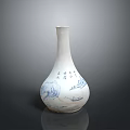 Artistic Hand Carved Ceramic Vase Featuring Blue Patterns And Chinese Characters 3d model