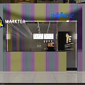 Colorful Striped Manner Café Storefront With Modern Counter And Bright Lighting