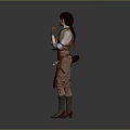 Detailed Game Movie Female Character With Brown Apron Tool Pouch And Long Sleeved Shirt
