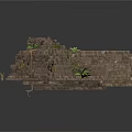Modern Scene of Ancient Stone Wall Ruin Structure With Green Plants Growing