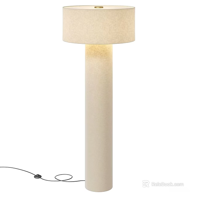 Beige Fabric Shade Floor Lamp with Cylindrical Stand Modern Design for Warm Living Room Lighting 3d model 