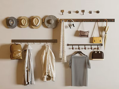 Functional Wall Hooks for Hanging Hats Bags Coats Headphones and Umbrella in Entryway 3d model