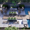 Stylish Roof Garden Design With Lounge Area Swimming Pool And Green Plants