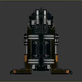 Industrial Mechanical Structure With Grille Panels Yellow Black Warning Stripes And Support Pillars