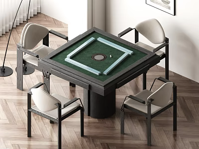 Modern Square Green Felt Entertainment Table With White Border And Four Light Gray Chairs 3d model