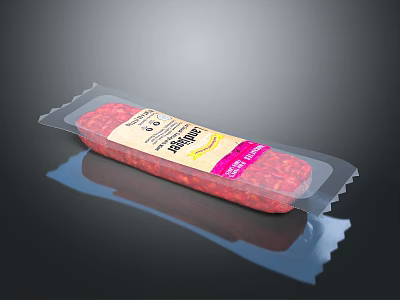Packaged Salami Product In Transparent Plastic Wrapper With Red Meat Inside 3d model
