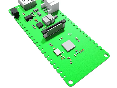 Green Circuit Board Featuring Electronic Components Chips And Connectors 3d model
