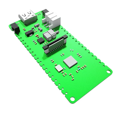 Green Circuit Board Featuring Electronic Components Chips And Connectors 3d model