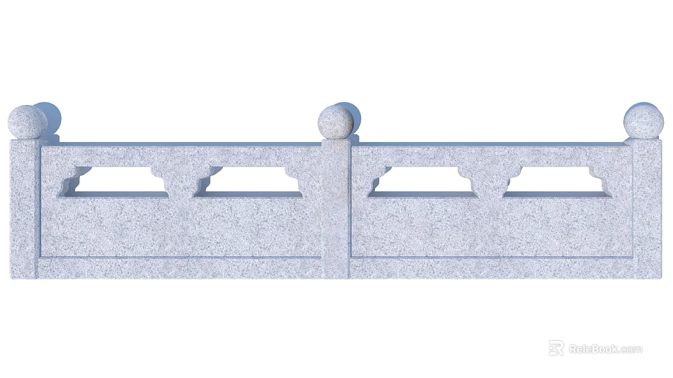 Gray Granite Railing with Spherical Top Posts and Hollow Carved Patterns 3d model