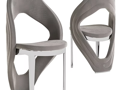 Modern Gray Single Chair With Hollow Backrest Padded Seat And Metal Legs 3d model