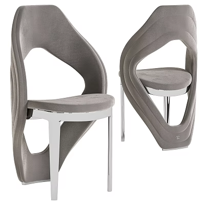 Modern Gray Single Chair With Hollow Backrest Padded Seat And Metal Legs 3d model