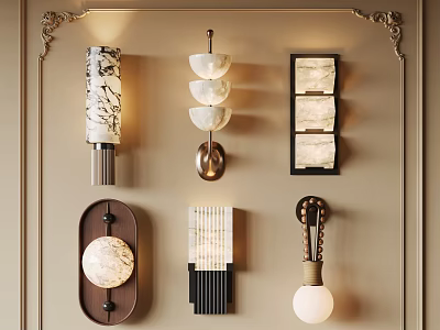 Stylish Wall Lamps With Various Designs And Materials For Interior Decoration 3d model