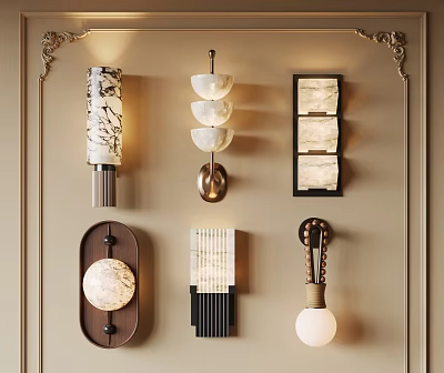 Stylish Wall Lamps With Various Designs And Materials For Interior Decoration 3d model
