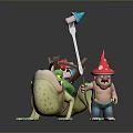 Cartoon Characters With Frog Creature And Mushroom Hat Figure