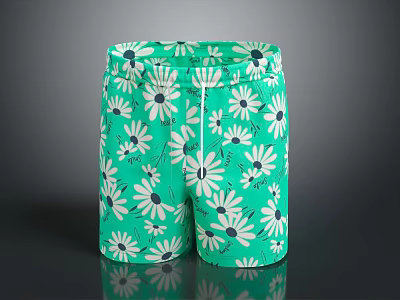 Stylish Green Shorts With White Daisy Print For Casual Summer Outfit 3d model