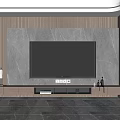 Modern TV Background Wall Design With Marble Texture Wooden Cabinet And Open Shelves