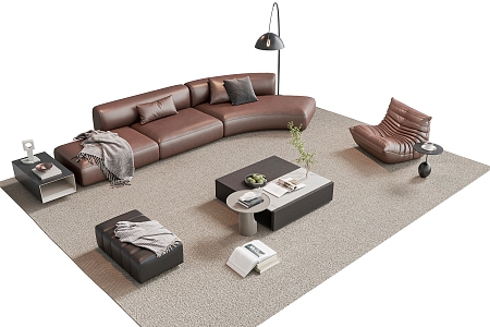 Modern Italian Sofa Combination Sofa Coffee Table Combination Leather Sofa Multi-Person Sofa Single Sofa Living Room Sofa 3d model