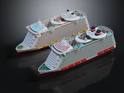 Two Detailed Cruise Ship Models With Colorful Decks And Structures 3d model