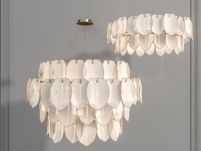 White Leaf Shaped Chandeliers with Golden Metal Frames Against Gray Wall Interior Design 3d model