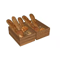 Fresh Assorted Bread In Wooden Crates With Baguettes And Round Rolls On Dark Background