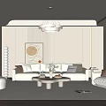 Modern Living Room Sofa Coffee Table Combination Stool Floor Lamp Lazy Sofa Chandelier Green Plant 3d model