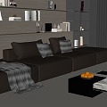 Italian-style multi-person sofa, coffee table, background wall 3d model