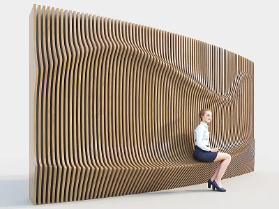 Modern Outdoor Bench With Wavy Wooden Slats Design For Comfortable Sitting In Stylish Space 3d model