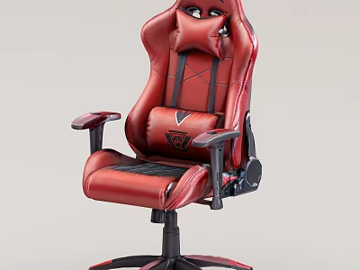 Red Leather Armchair With High Back Design Black Base And Rolling Wheels Support 3d model