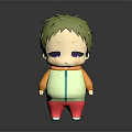Cute 3D Cartoon Character With Green Hair Purple Eyes Yellow Jacket And Red Pants