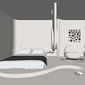 Elegant Modern Hotel Room With Round Headboard Curved Lines Soft Lighting And White Furniture