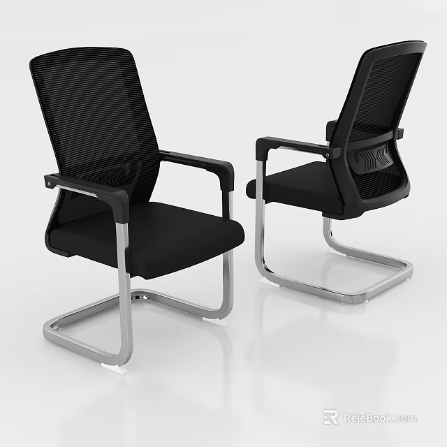 Black Office Chair With Mesh Back Armrests And Metal Square Base 3d model 