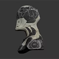 Abstract Character Creature Sculpture With Black And White Geometric Design Shiny Surface
