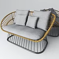 Modern Wicker Two Seater Sofa With Gray Cushions And Metal Frame 3d model