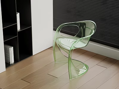 Modern Transparent Green Acrylic Chair With Curved Armrests And Wooden Floor Interior 3d model