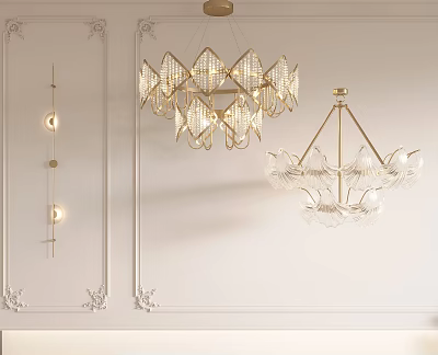 Elegant Modern Lighting Combination With Crystal Chandeliers And Glass Wall Lamps 3d model
