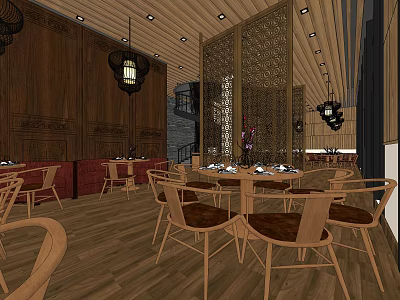Modern Store Front Desk Interior Design With Wooden Decor And Pendant Lights 3d model