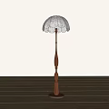 Vintage Floor Lamp With Lace Patterned Cream Shade And Wooden Decorative Column