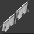 Clean White Towels Hanging Neatly On Clothesline Against Blue Background