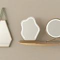 Modern Decorative Mirrors with LED Lights in Different Shapes on Wooden Shelf