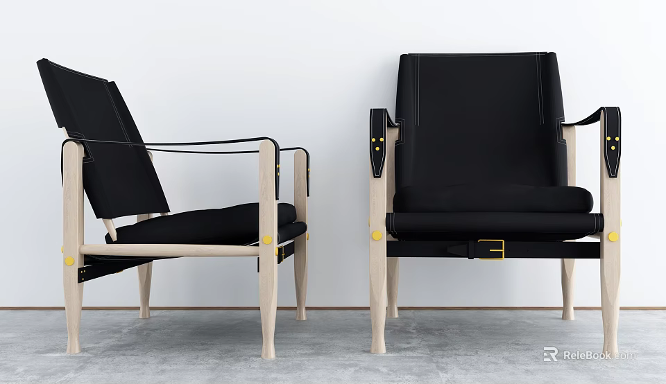 Modern Black Accent Chair With Wooden Frame And Sleek Armrest Design 3d model 