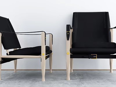 Modern Black Accent Chair With Wooden Frame And Sleek Armrest Design 3d model
