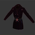 Dark Double Breasted Trench Coat With Belted Waist And Lapel Details